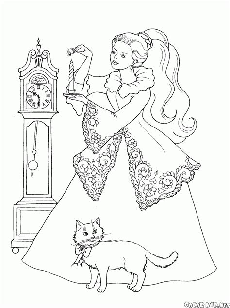 Coloring Page Princess And Cat