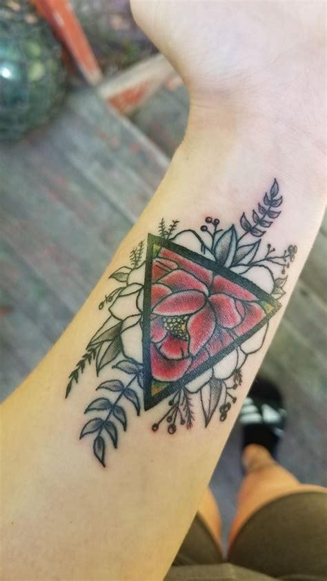 Pretty Red Flower Triangle Wrist Tattoo Tattoos Cool