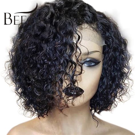 BEEOS Brazilian Short Curly 13 6 Lace Front Human Hair Wigs Pre Plucked