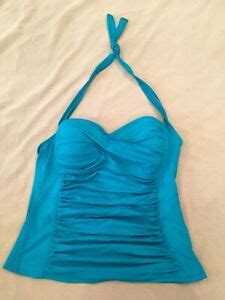 La Blanca Tankini Swimsuit Top Turquoise Halter Ruched Sides Womens Swim EBay