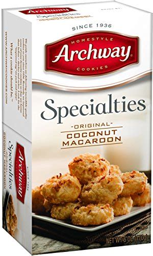 Archway's 12 varieties of soft and crispy classic recipes, including oatmeal raisin, frosty lemon, gingersnap and windmill cookies. Archway Cookies, Original Coconut Macaroons, 10 Ounce Box ...