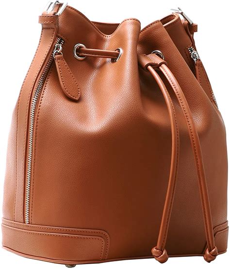 kenoor leather drawstring bucket bag retro handbags shoulder bag purses crossbody bags for women