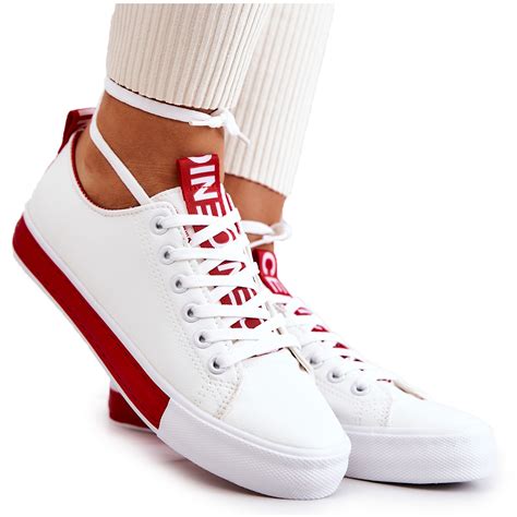 Ps1 Womens Leather Sneakers White And Red Mikayla Keeshoes