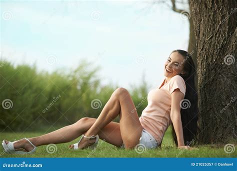 Beautiful Brunette In Meadow Park Stock Image Image Of Caucasian Slim 21025357