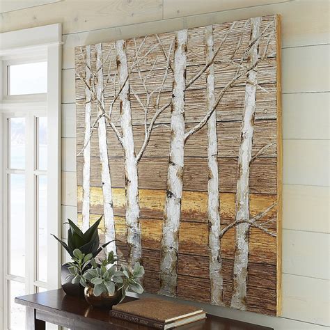 Metallic Birch Trees Wall Art 4x4 Birch Plank And Tree Wall Art