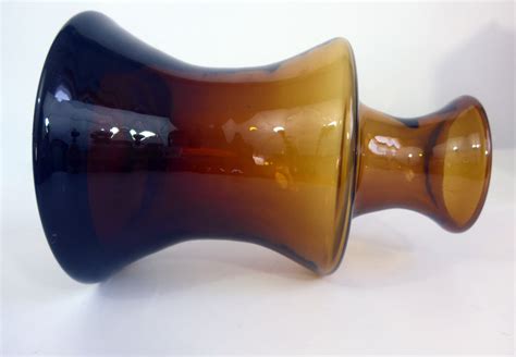 Vintage Handblown Amber Glass Vase Bottle Mod Dark Amber Hand Blown Heavy Art Glass Bottle W
