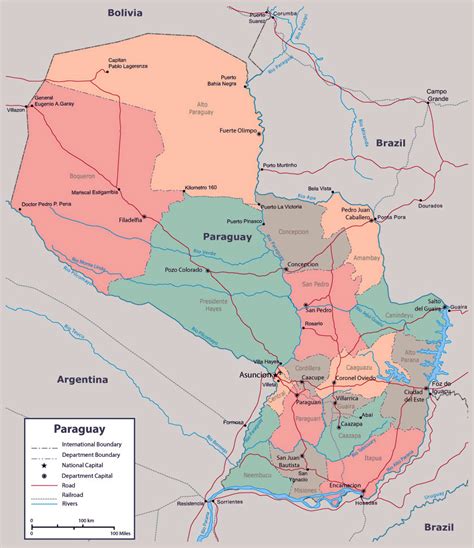 Mapa Político Y Administrativo De Paraguay Paraguay América Del Sur
