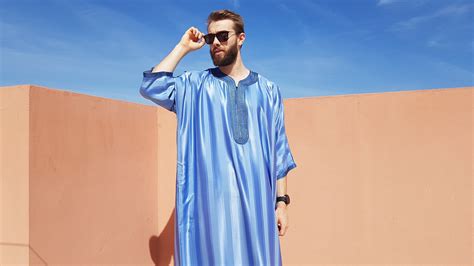 Beautiful Bleu Moroccan Djellaba For Men Oriental Kaftan