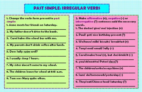 Use the past simple of the verbs in brackets ( ), one positive and one negative. Past Simple: Irregular Verbs Worksheet