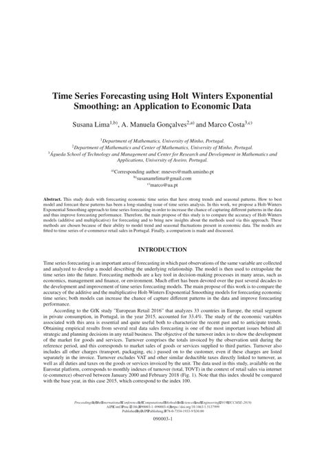 Pdf Time Series Forecasting Using Holt Winters Exponential Smoothing An Application To