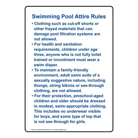 Vertical Sign Policies Regulations Swimming Pool Attire Rules