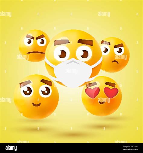 High Quality Emoticon 3d Icon Set Emoji With Medical Mask Vector