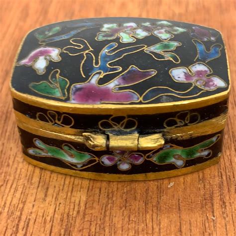 Brass Chinese Cloisonne Enamel Trinket Box Purple Blue Etsy