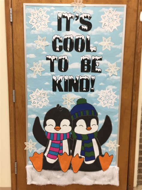 penguin bulletin board cool to be kind winter classroom door winter door decorations