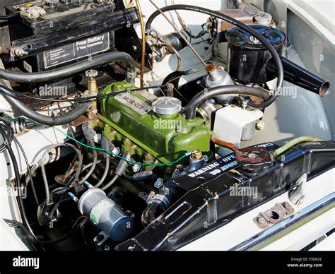 The Engine Bay Of A 1960s Morris Minor 1000 Showing The A Series Stock