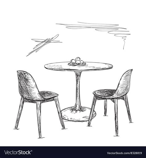 Cafe Or Kitchen Interior Table And Chair Sketch Vector Image
