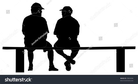 Silhouette Two Guys Sitting On Bench Stock Vector 23893096