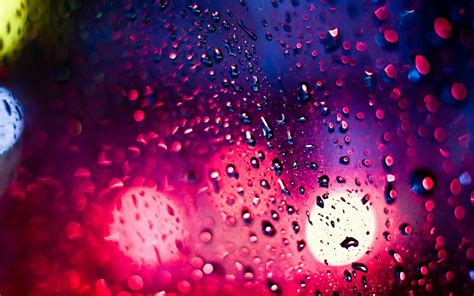 Bokeh Drops Rain Lights Window Glass Water Color Wet Wallpaper