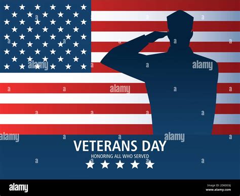Happy Veterans Day Greeting Card Soldier Salute And Us Flag Memorial