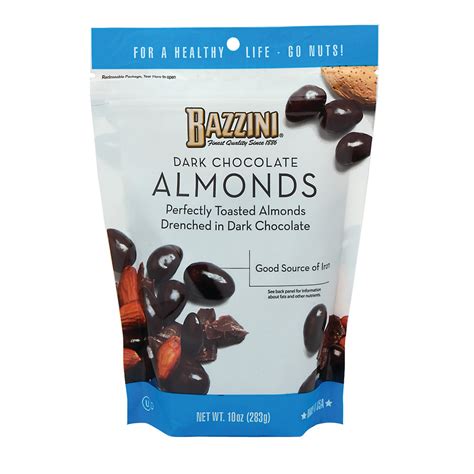 Bazzini Dark Chocolate Almonds 10 Oz Pouch Nassau Candy