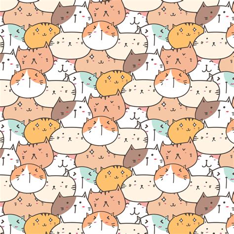 Cute Cats Vector Pattern Background Fun Doodle Handmade Vector