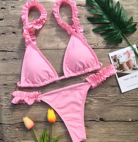 Luoanyfash Bikinis Women Pink Bandage Swimsuit 2018 Sexy Push Up