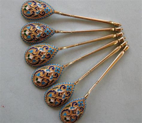 Sold Price 6 Imperial Russian Silver Gilt Cloisonné Enamel Spoons