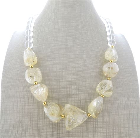 Yellow Citrine Necklace Clear Rock Crystal Necklace Chunky Etsy