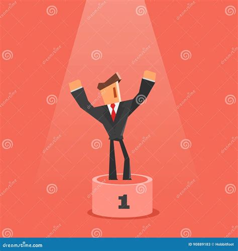 Winner On Pedestal Flat Style Businessman Standing On First Place Of