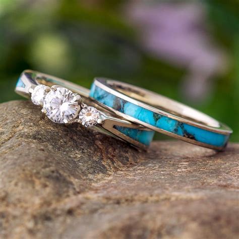 Unique Three Stone Bridal Set With Turquoise Jewelry By Johan Artofit