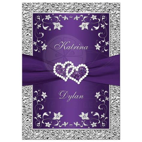 Monogrammed Wedding Invitation Purple Silver Floral Faux Foil
