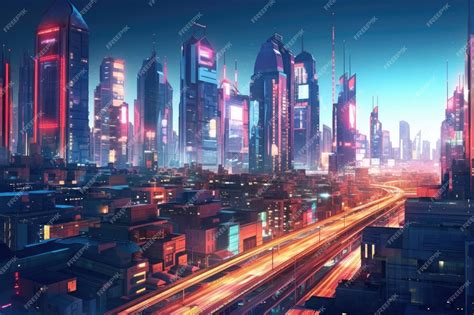 Premium Ai Image A Cyberpunk Cityscape Its Towering Skyscrapers And