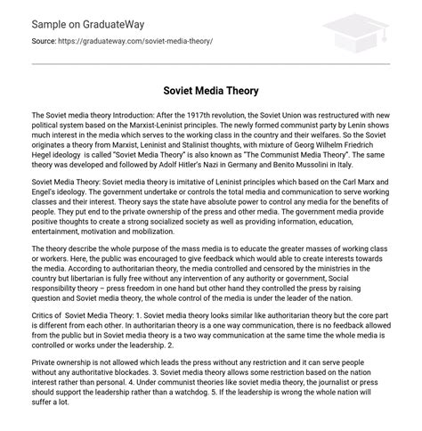 The Soviet Media Theory Essay Example Graduateway