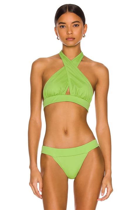Norma Kamali Cross Halter Bikini Top In Gemini Green Fwrd