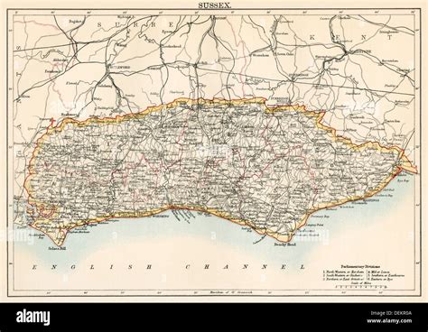 Mapa De Sussex Inglaterra 1870 Litografía De Color Fotografía De
