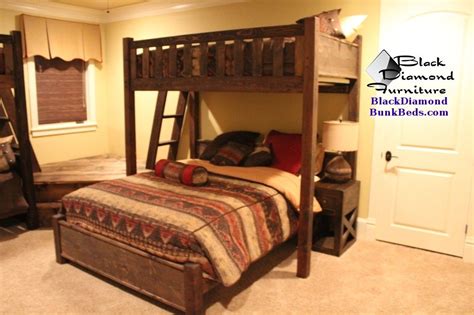 The lofted bed and bottom bed are perpendicular to some other. Adult Sized Queen and King Promontory Custom Bunk Bed | Black Diamond Bunk Beds | Custom bunk ...