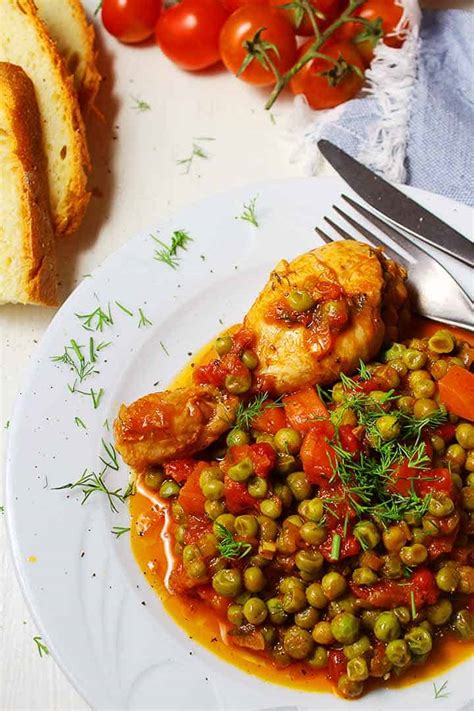 Greek Chicken With Peas In Tomato Sauce 30 Days Of Greek Food