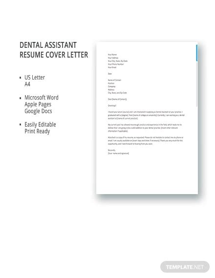 dental assistant resume cover letter template word