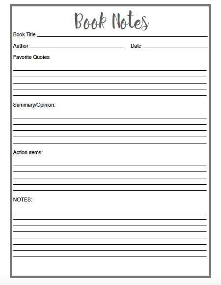 Use This Helpful Book Notes Template To Assist You In Remembering What