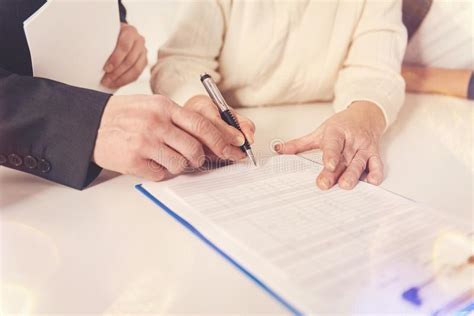 Pleasant Elderly Woman Signing Papers Stock Image Image Of Meeting