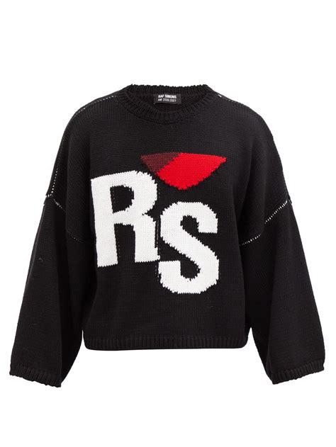 Raf Simons Logo Jacquard Oversized Wool Sweater In Black For Men Lyst