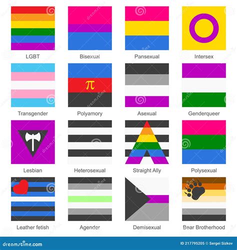 sexual identity gender and lgbt pride flags set vector stock vector illustration of isolated