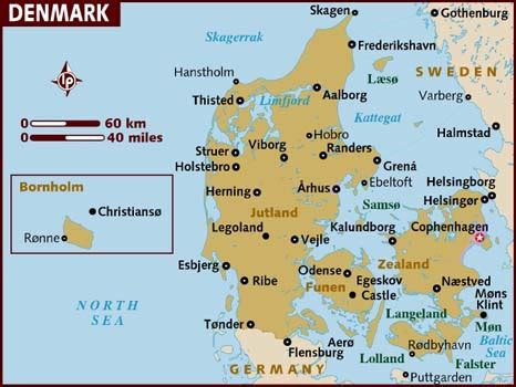 From a cultural point of view, denmark belongs to the family of scandinavian countries. Map of Denmark