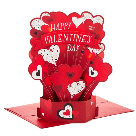 Heart Balloons Musical 3d Pop Up Valentines Day Card With Lights