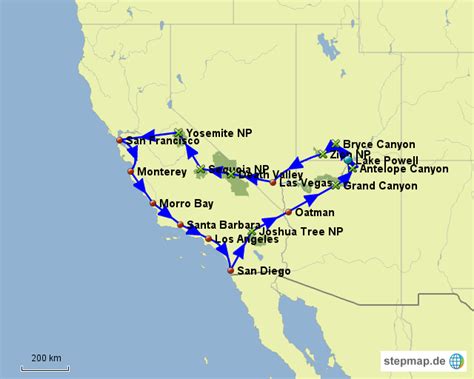 Stepmap Westküste Usa Trip 2015 Landkarte Für Usa