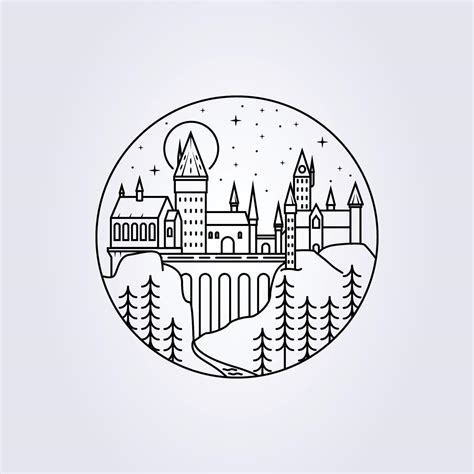 line art hogwarts castle illustration vector icon logo print apparel t