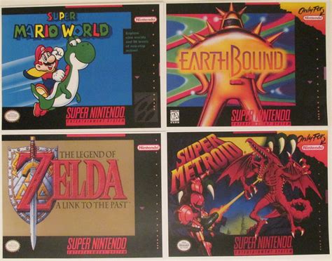 Nintendo Snes Retro Video Game Box Art Reproduction Four Etsy