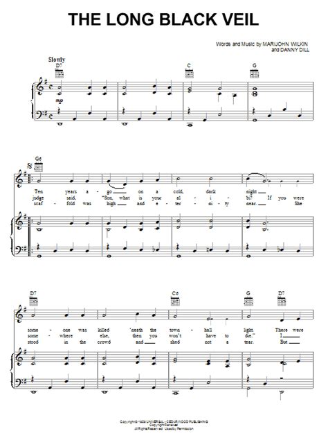 Johnny Cash The Long Black Veil Piano Vocal Guitar Right Hand Melody Sheetmusicdirect Com