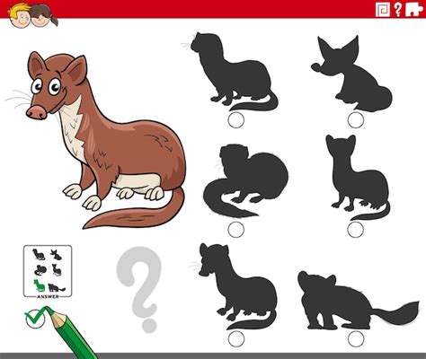 Premium Vector Shadow Game With Cartoon Weasel Animal Character