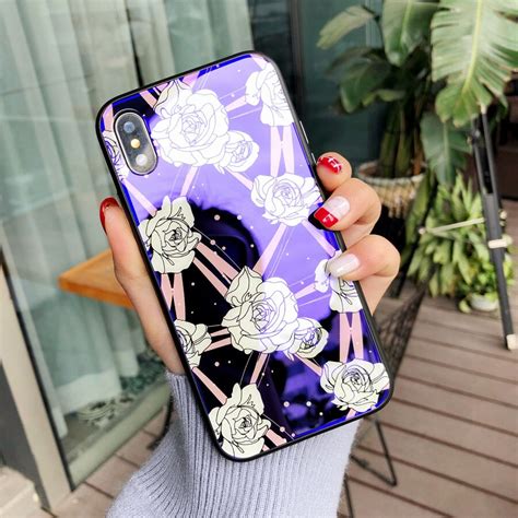 Girl Fashion Flora Pattern Phone Shell Laser Cases With Blue Light For